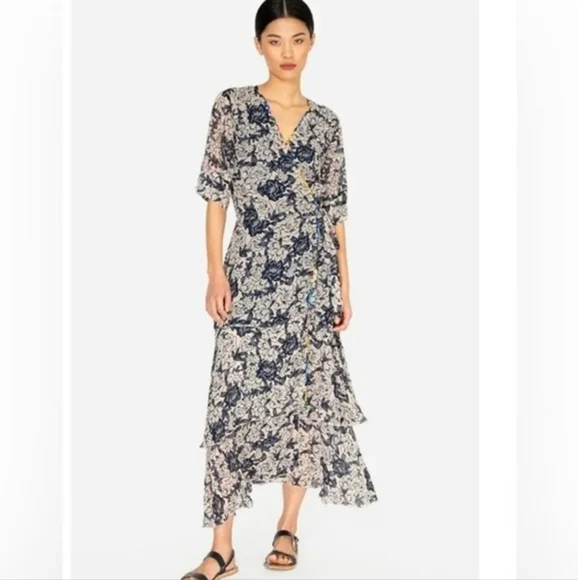 Johnny Was Micha Mixed Floral Print Wrap Dress Size L - Picture 2 of 10